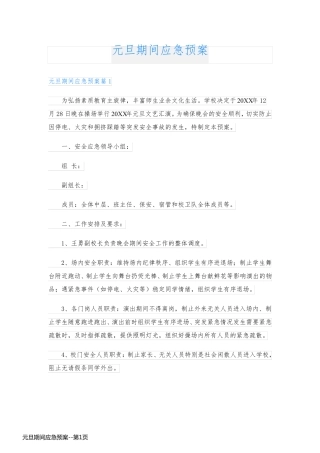 元旦期间应急预案