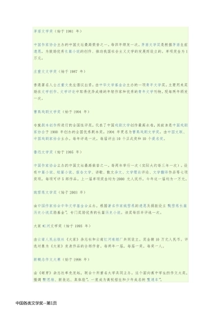 中国各类文学奖