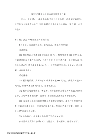 理发元旦的活动方案范文三篇