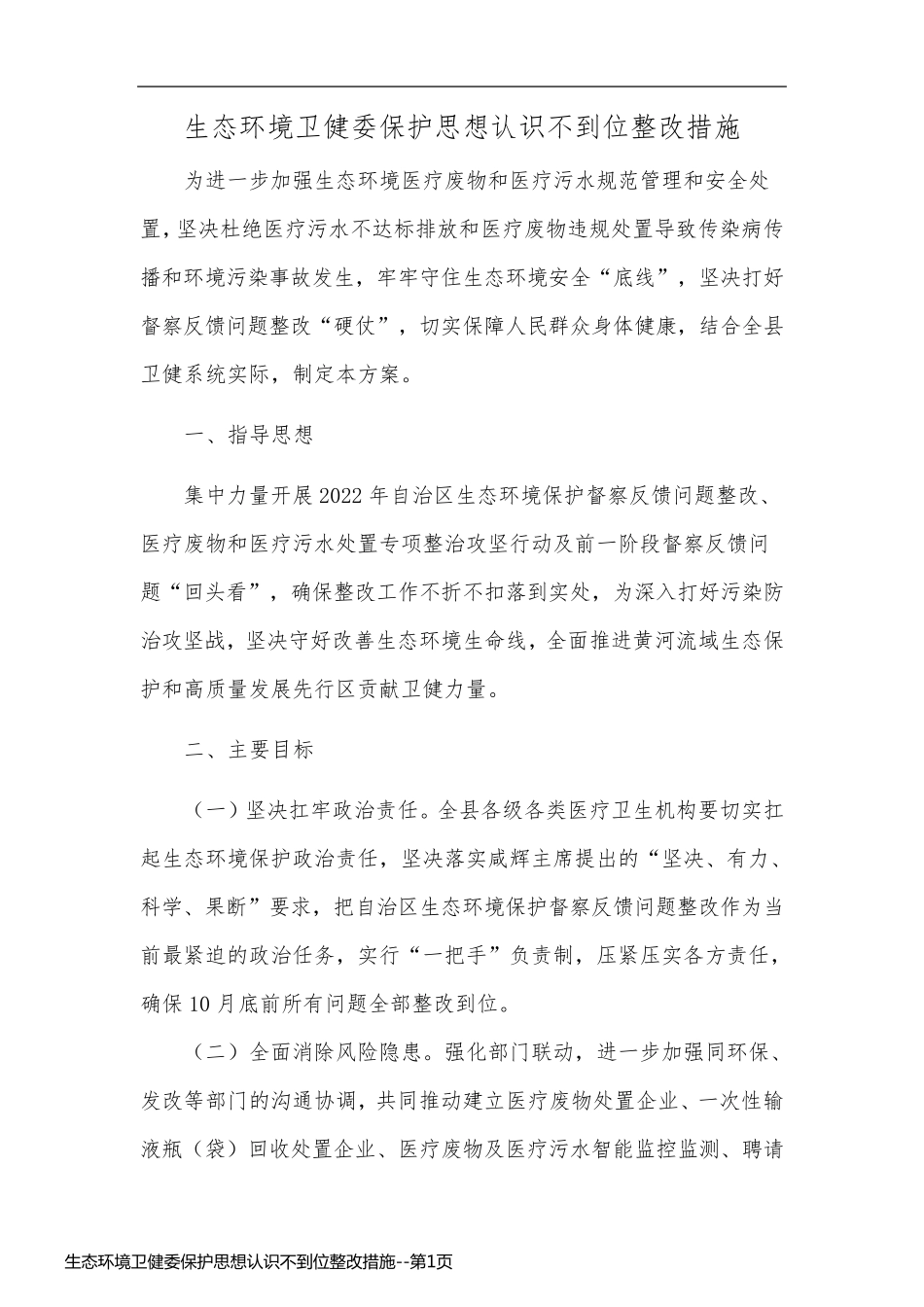 生态环境卫健委保护思想认识不到位整改措施_第1页