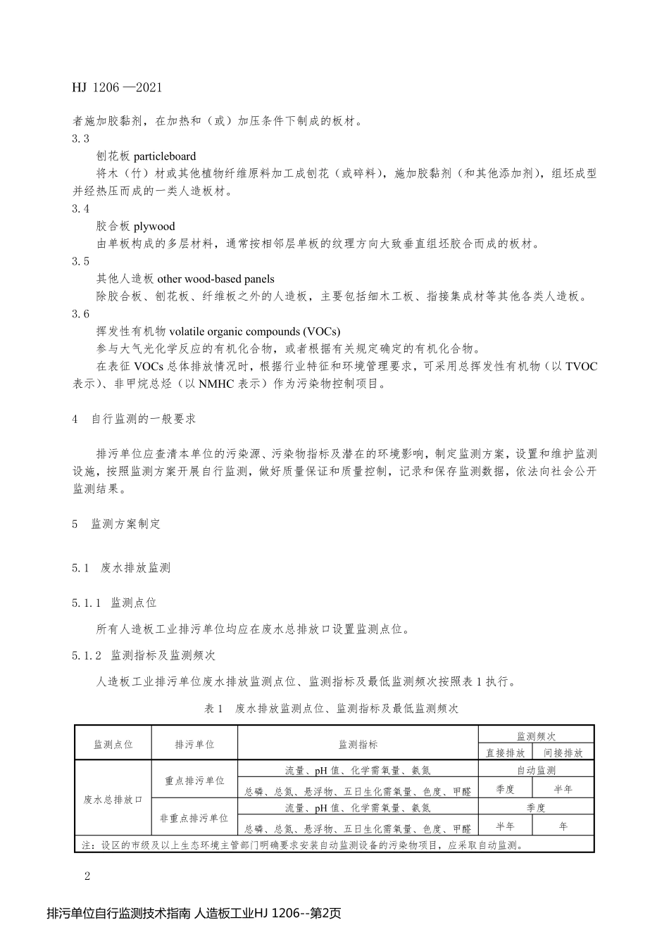 排污单位自行监测技术指南 人造板工业HJ 1206_第2页