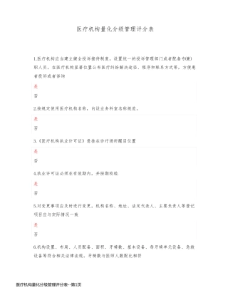 医疗机构量化分级管理评分表