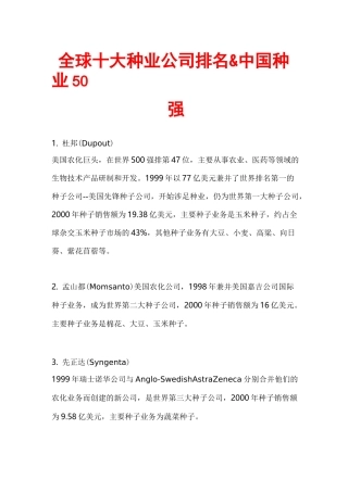 全球十大种业公司排名