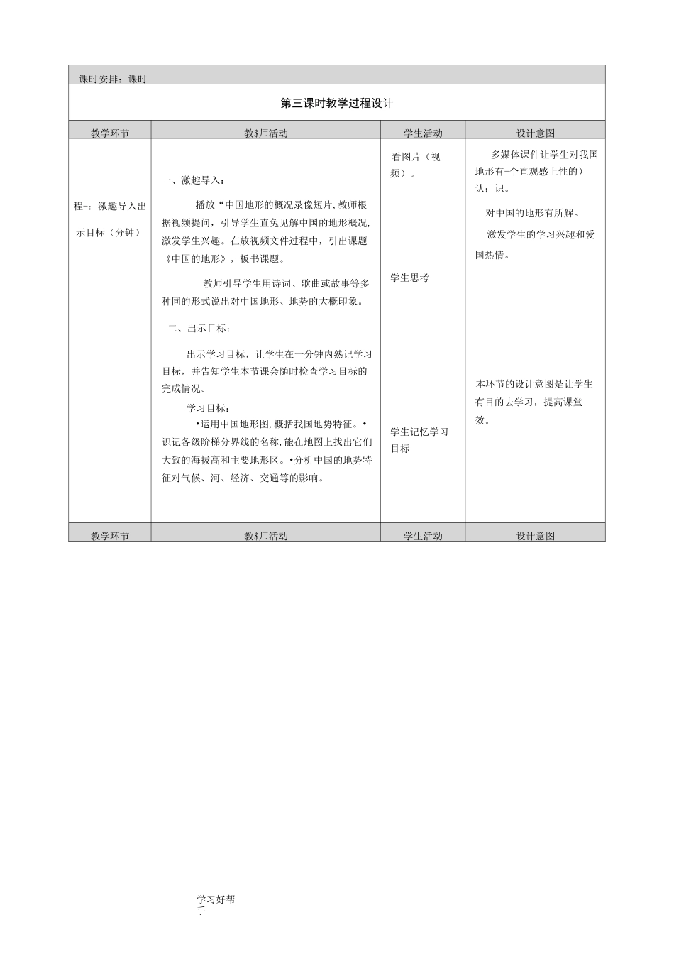 河南地理优质课一等奖《我国地形》教学设计_第3页