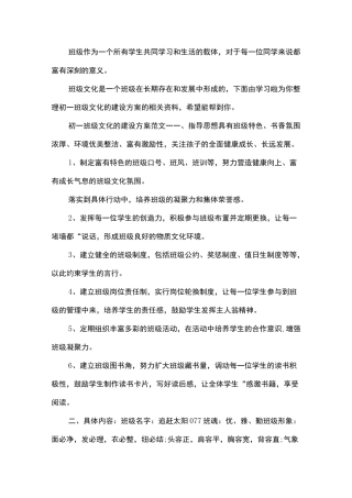 初一班级文化的建设方案