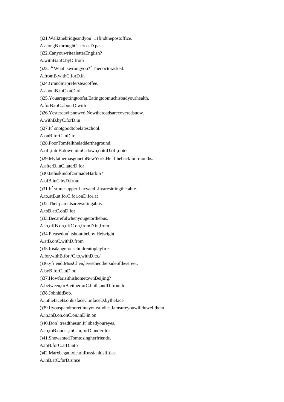 介词搭配练习_第2页