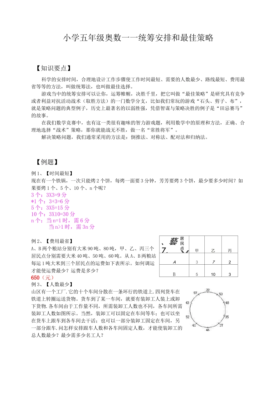 小学五年级奥数——统筹安排和最佳策略_第1页