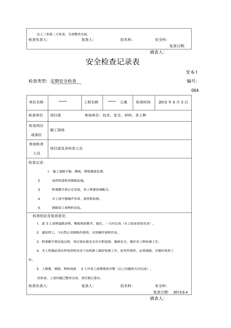建筑工程安全检查记录表_第3页