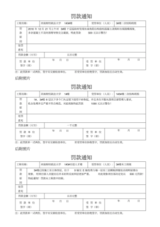 建筑工程安全罚款单范本