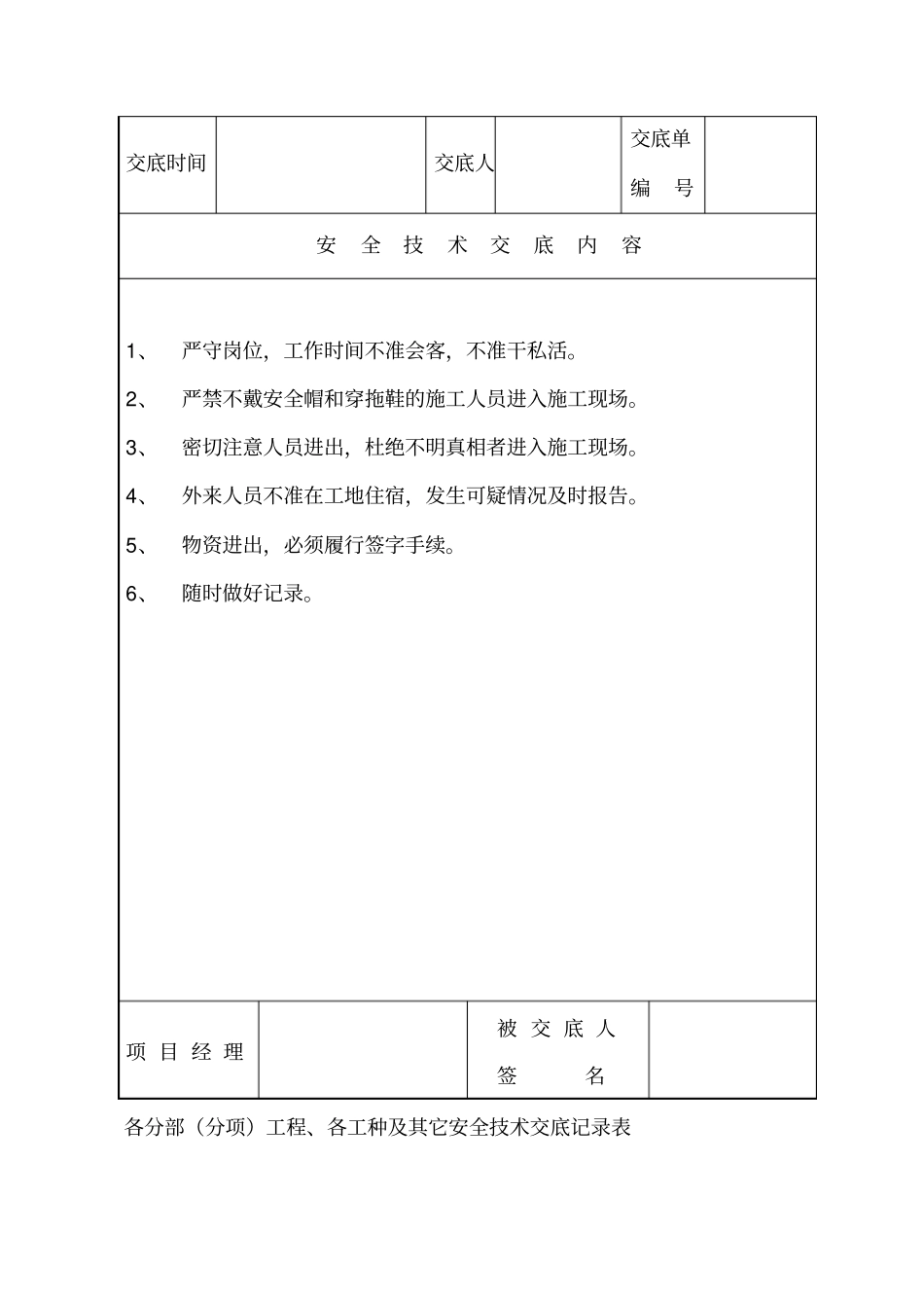 建筑工程安全资料盒整理完美版各分部分项工程、各工种及其它安全技术交底记录表_第3页