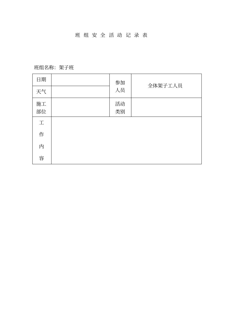 建筑工程安全资料盒整理完美版架子工班组活动_第1页