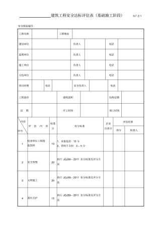 建筑工程安全达标等级评价表基础、结构及装饰