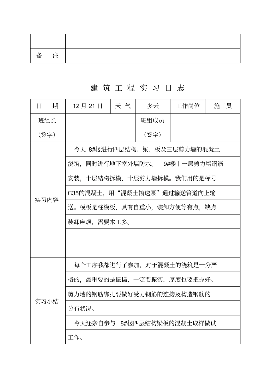 建筑工程实习日志范文_第2页