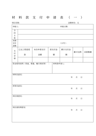 建筑工程材料款支付申请表