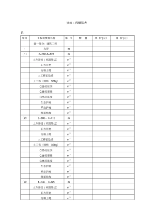 建筑工程概算表