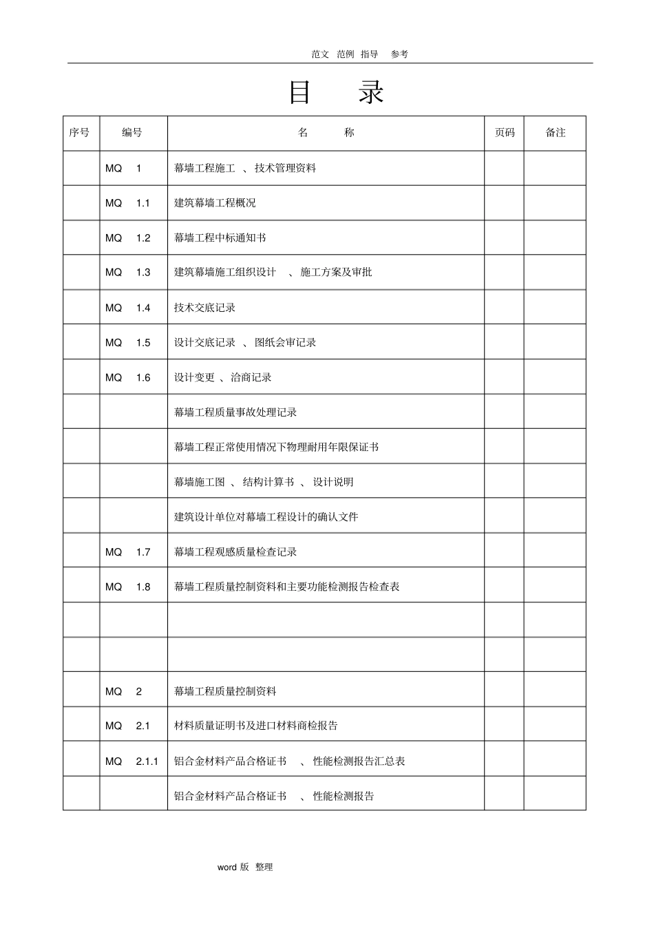 建筑工程质量验收资料MQ幕墙_第1页