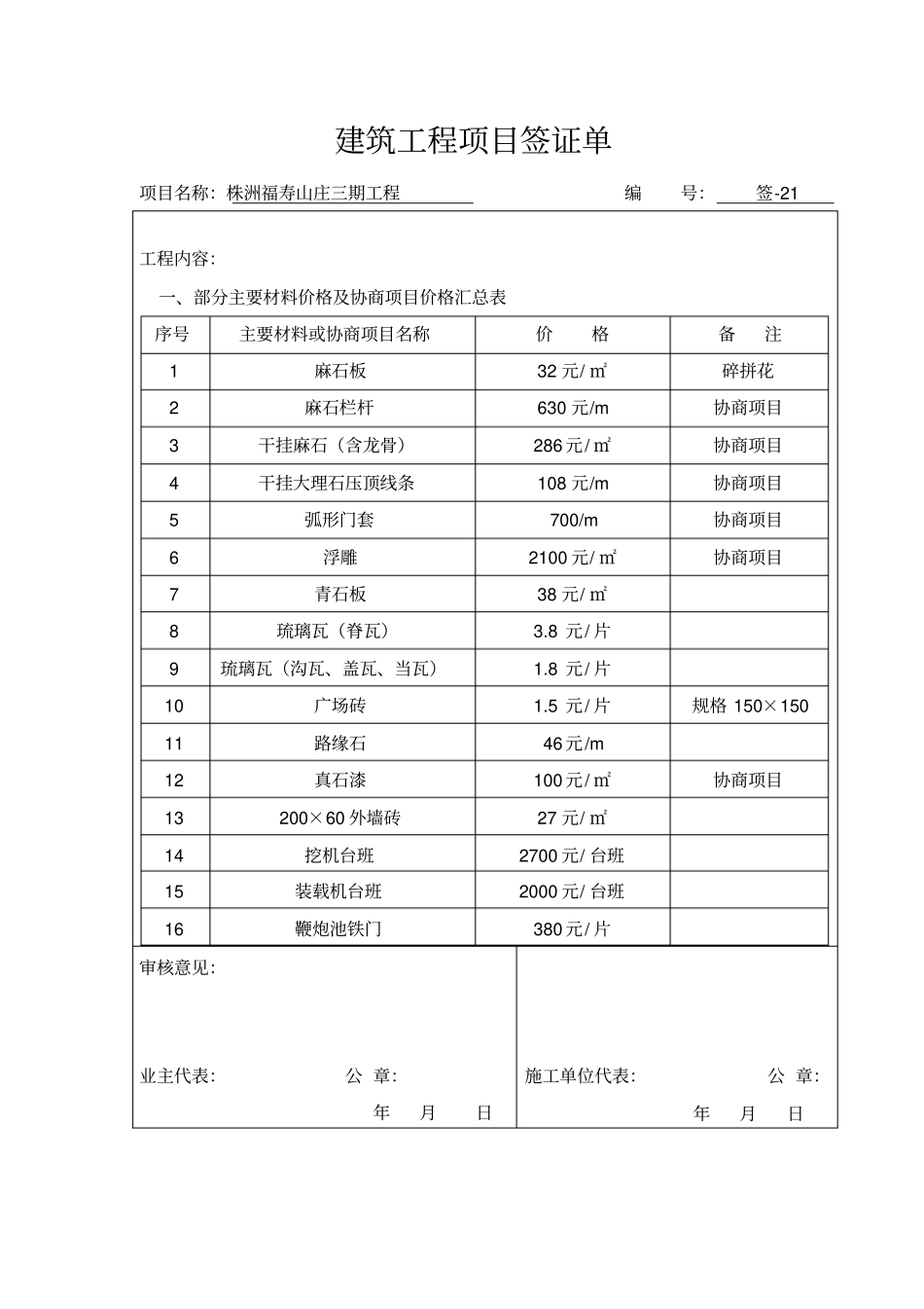 建筑工程项目签证单_第1页