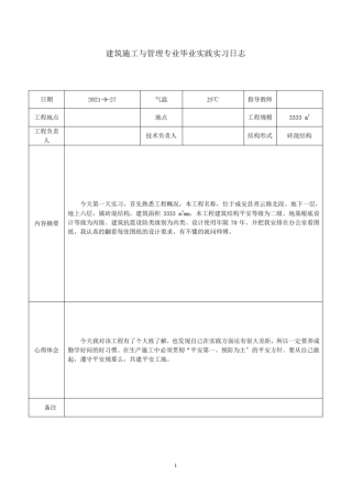 建筑施工与管理专业毕业实践实习日志