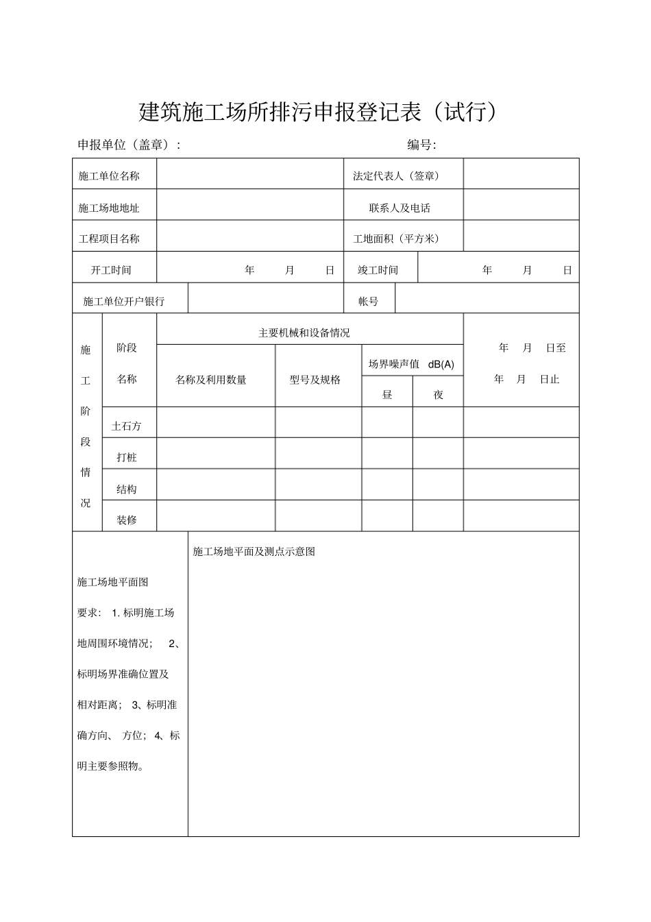 建筑施工场所排污申报登记表试行_第1页
