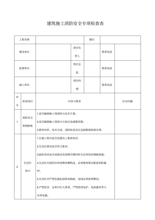 建筑施工消防安全专项检查表
