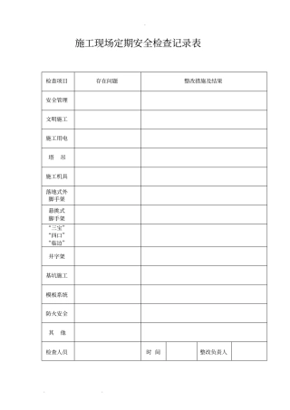 建筑施工现场定期安全检查记录表