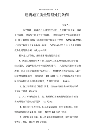 建筑施工质量管理处罚条例