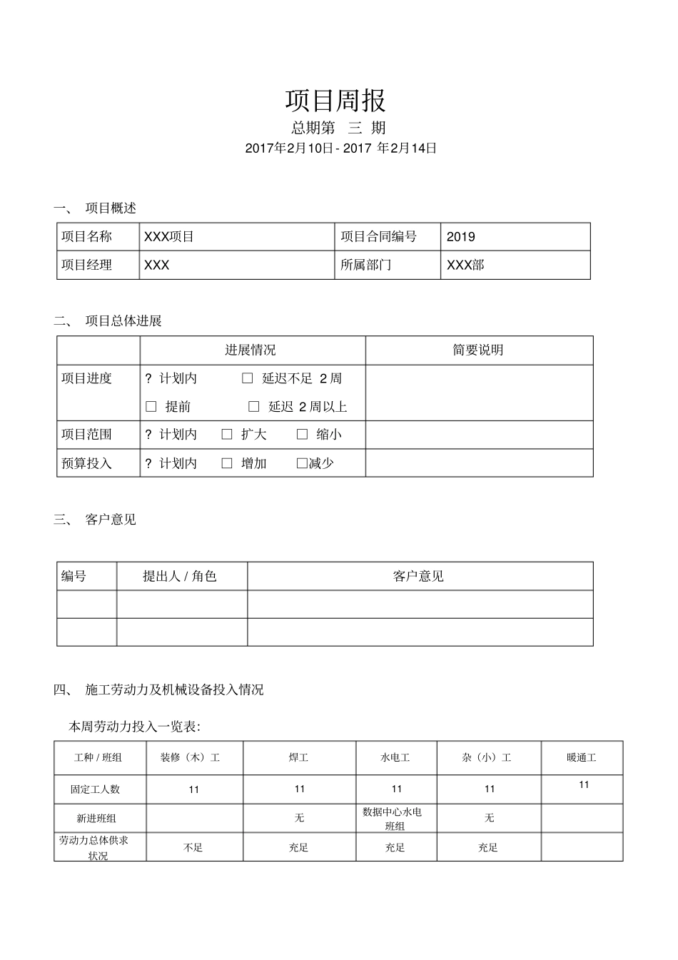 建筑智能化弱电工程施工周报范本_第1页