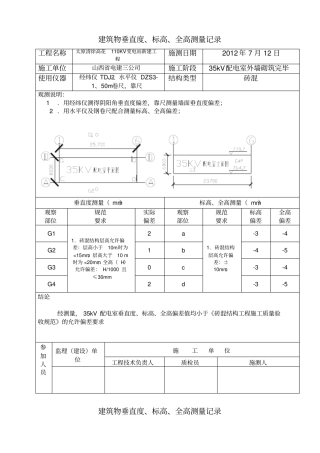 建筑物垂直度标高全高测量记录
