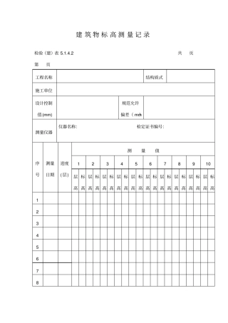 建筑物标高测量记录表格式