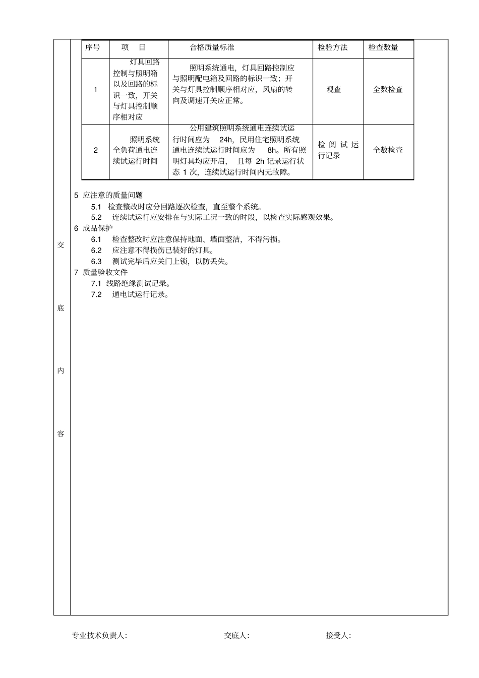 建筑物照明通电试运行分项工程质量技术交底卡56344_第2页