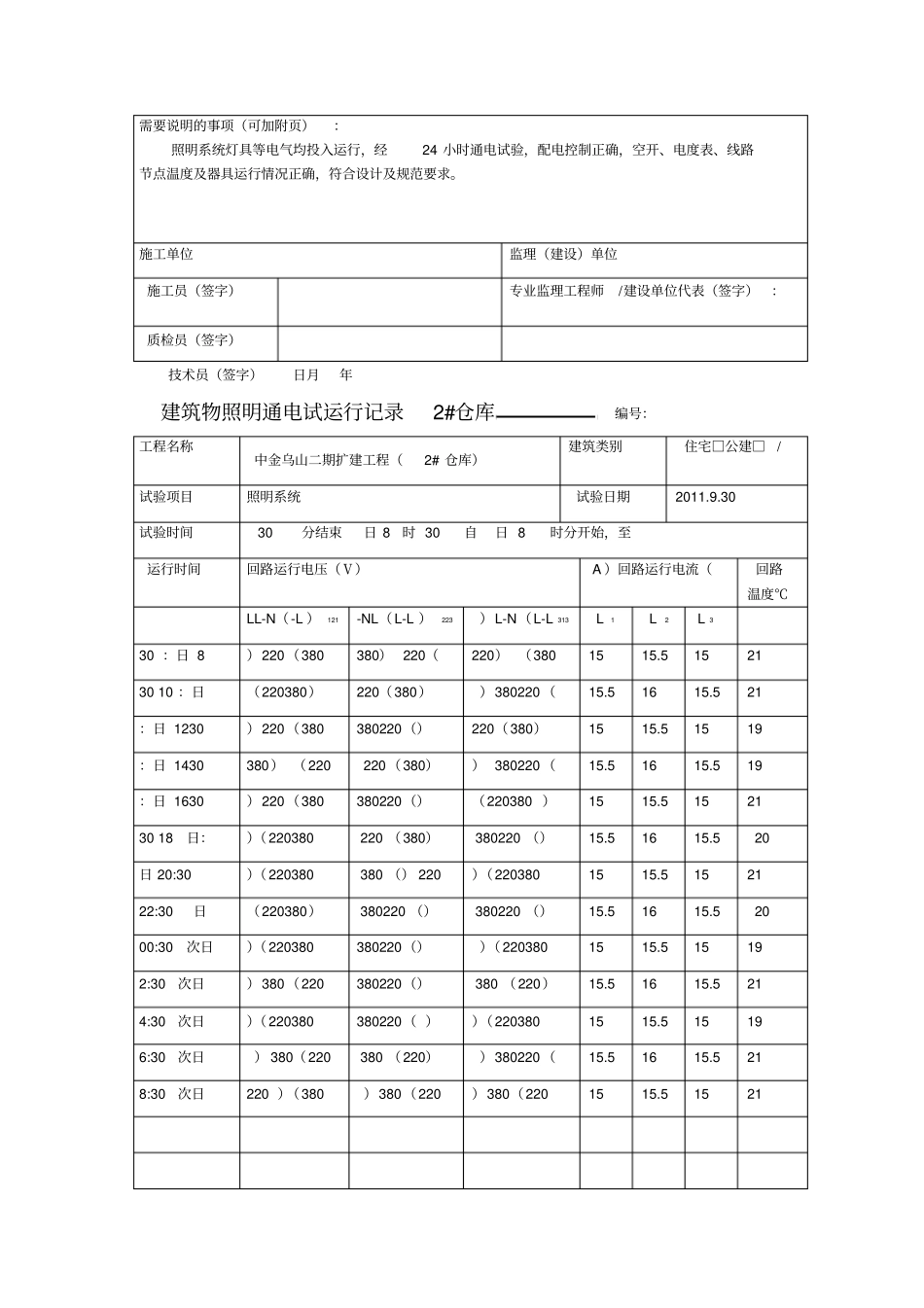 建筑物照明通电试运行记录_第3页