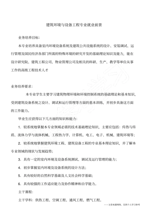 建筑环境与设备工程专业就业前景