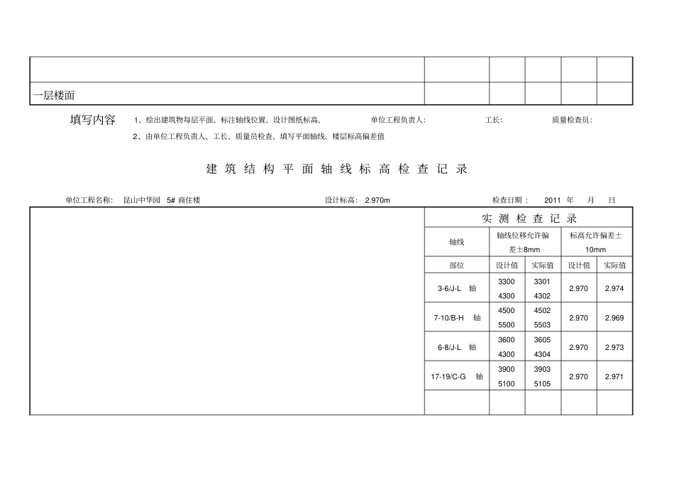 建筑结构平面轴线标高检查记录_第3页