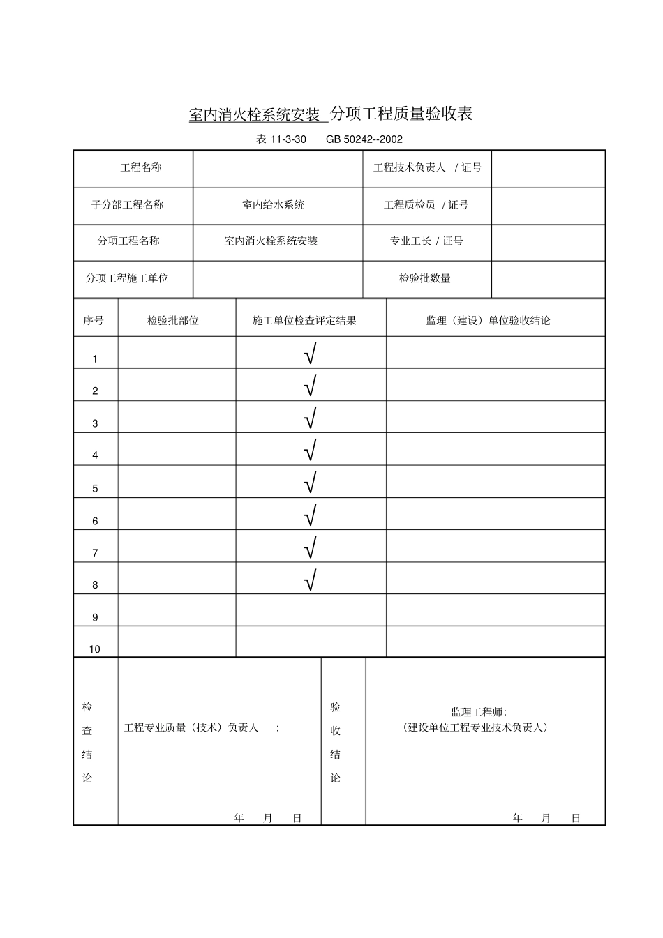 建筑给水排水及采暖分项工程项目质量验收表_第2页