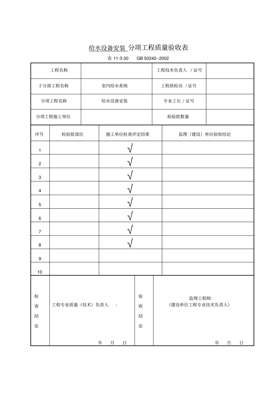 建筑给水排水及采暖分项工程项目质量验收表_第3页