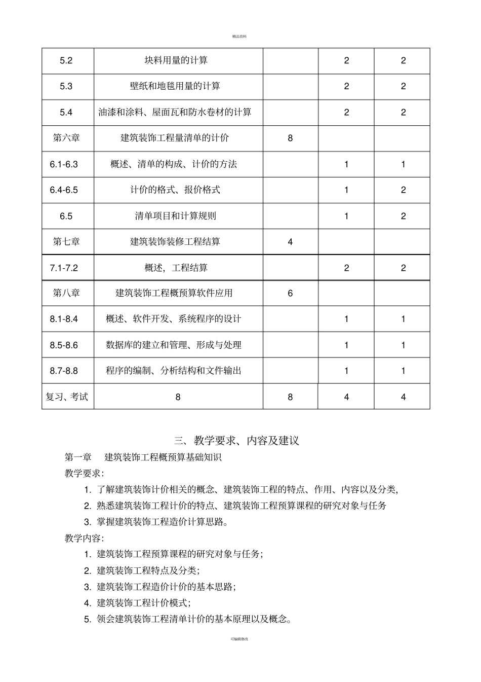 建筑装饰工程概预算教学大纲_第3页