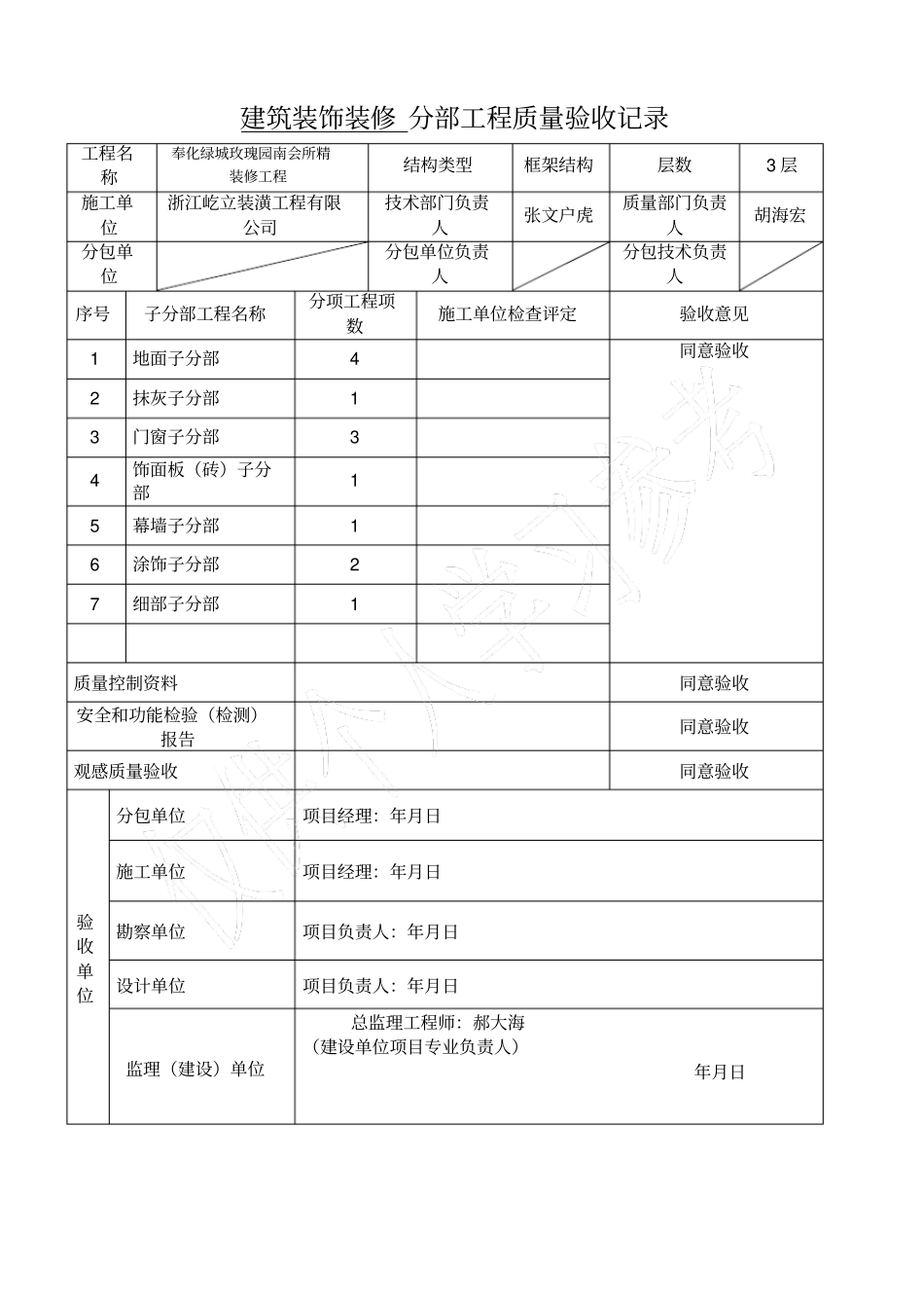 建筑装饰装修分部工程质量验收记录表_第1页