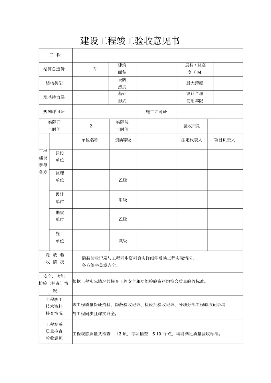 建设单位工程竣工验收意见书_第1页