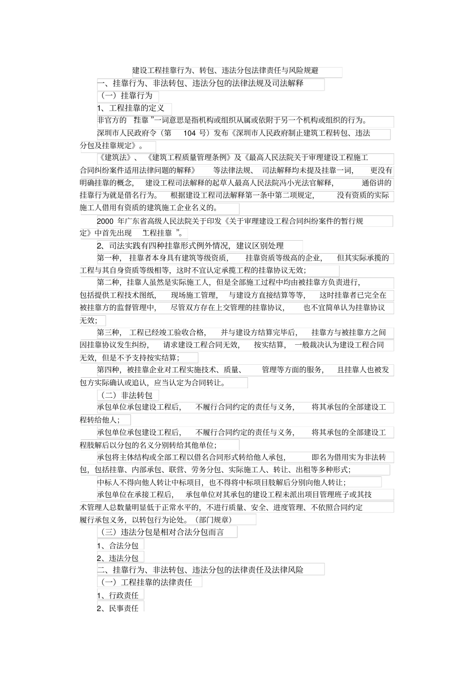 建设工程挂靠行为、转包、违法分包法律责任与风险规避_第1页