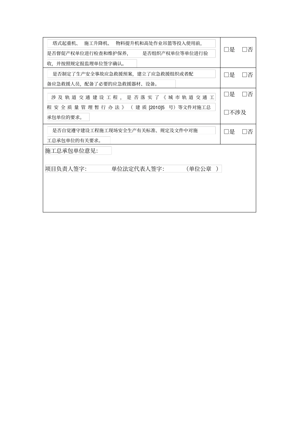 建设工程施工现场五方责任主体履责情况自查表总包单位_第2页