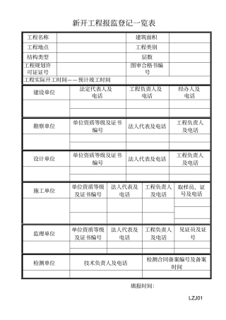 建设工程质量监督注册申请表