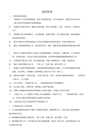 建设工程项目部岗位职责