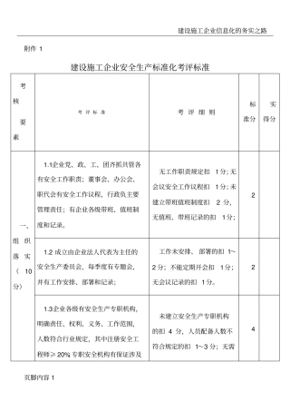 建设施工企业安全生产标准化考评标准