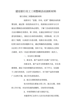 建设银行员工三项整顿活动剖析材料