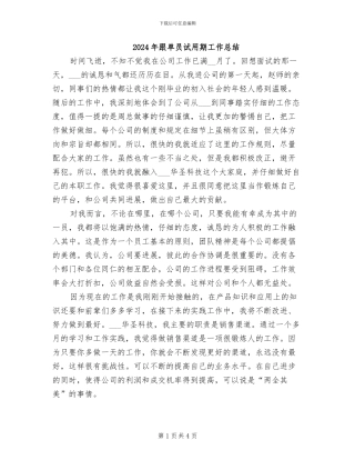 2024年跟单员试用期工作总结