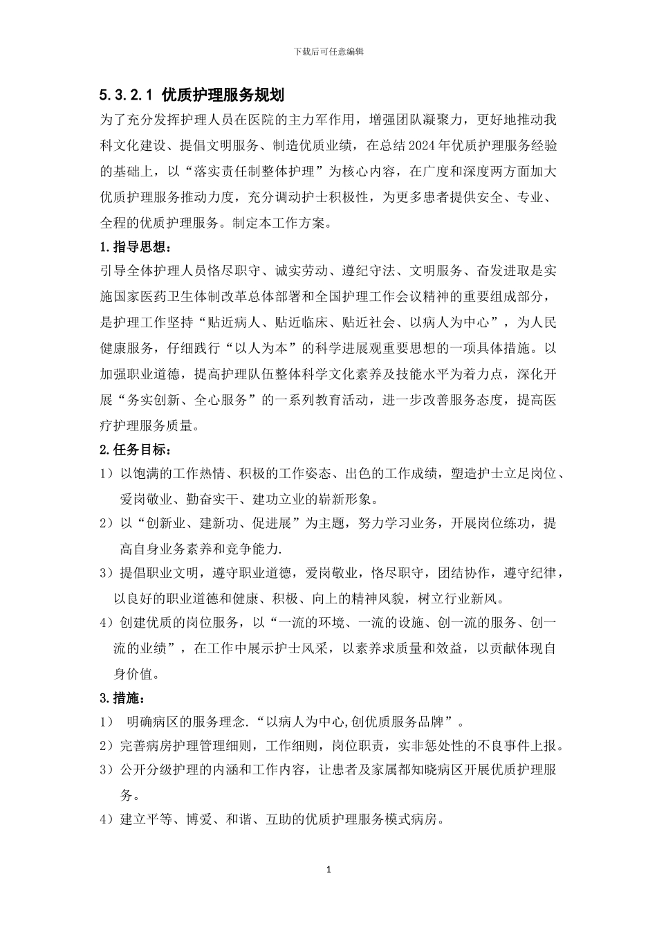 5.3.2.1-优质护理服务规划、目标、定义、内涵、方案_第1页