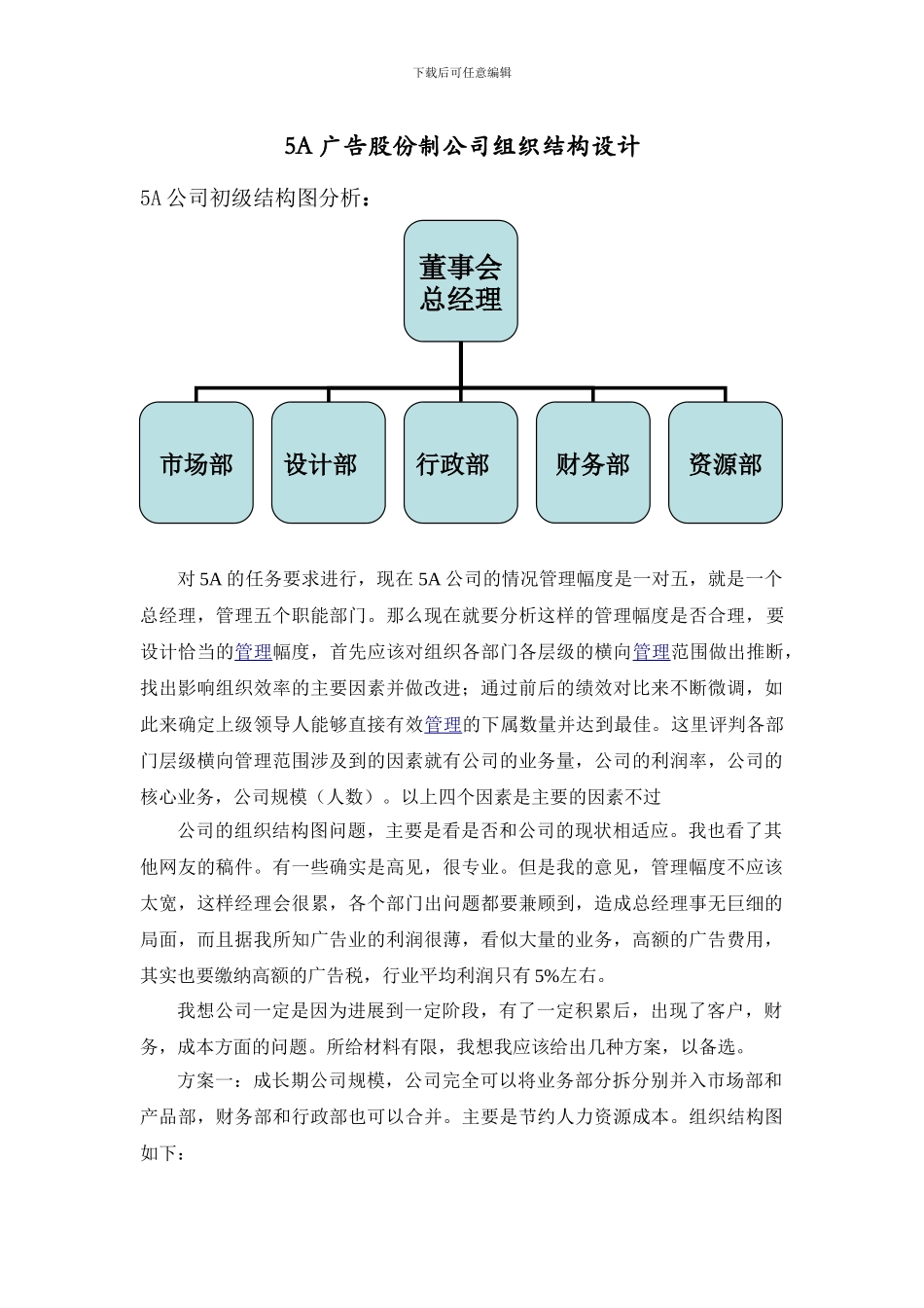 5A广告股份制公司组织结构设计_第1页