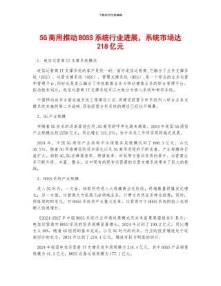 5G商用推动BOSS系统行业发展-系统市场达218亿元