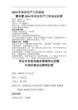 5个安全生产工作会议纪要