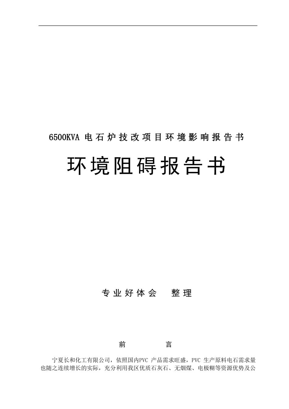 6500KVA电石炉技改项目环境影响报告书_第1页